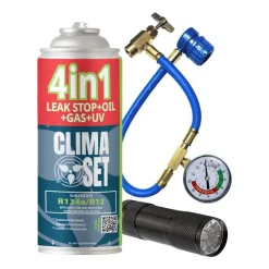 Gaz do klimatyzacji ClimaSet 4w1 R134a 626 g, z przewodem z manometrem i latarką UV