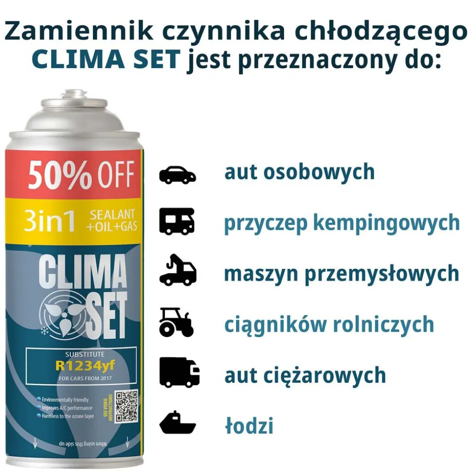 Gaz do klimatyzacji ClimaSet 3w1 R1234yf 470 g, z przewodem z manometrem i adapterem R1234yf