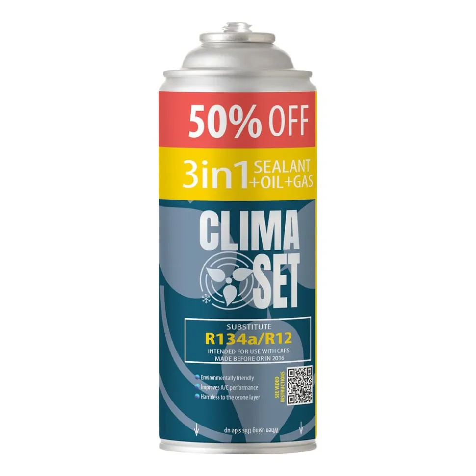Gaz do klimatyzacji ClimaSet 3w1 R134a 626g, z przewodem z manometrem i odświeżaczem do klimatyzacji