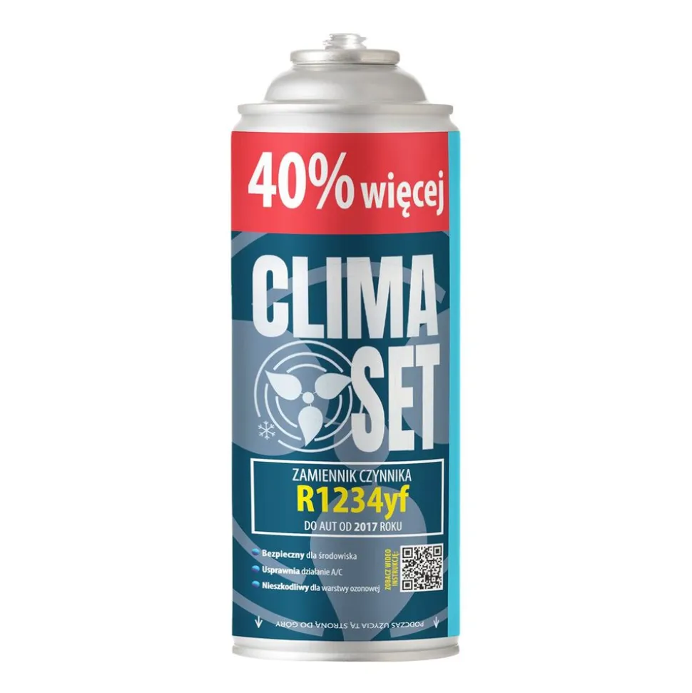 Gaz do klimatyzacji ClimaSet R1234yf 470 g, z przewodem z manometrem, adapterem R1234yf i odświeżaczem do klimatyzacji