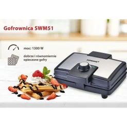 Gofrownica Prime3 SWM51, 1000 W, 2 gofry, czarna
