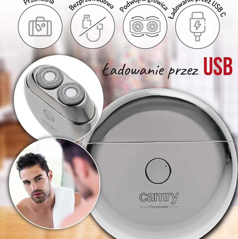 Golarka podróżna Camry 2938, 2-głowicowa, z USB