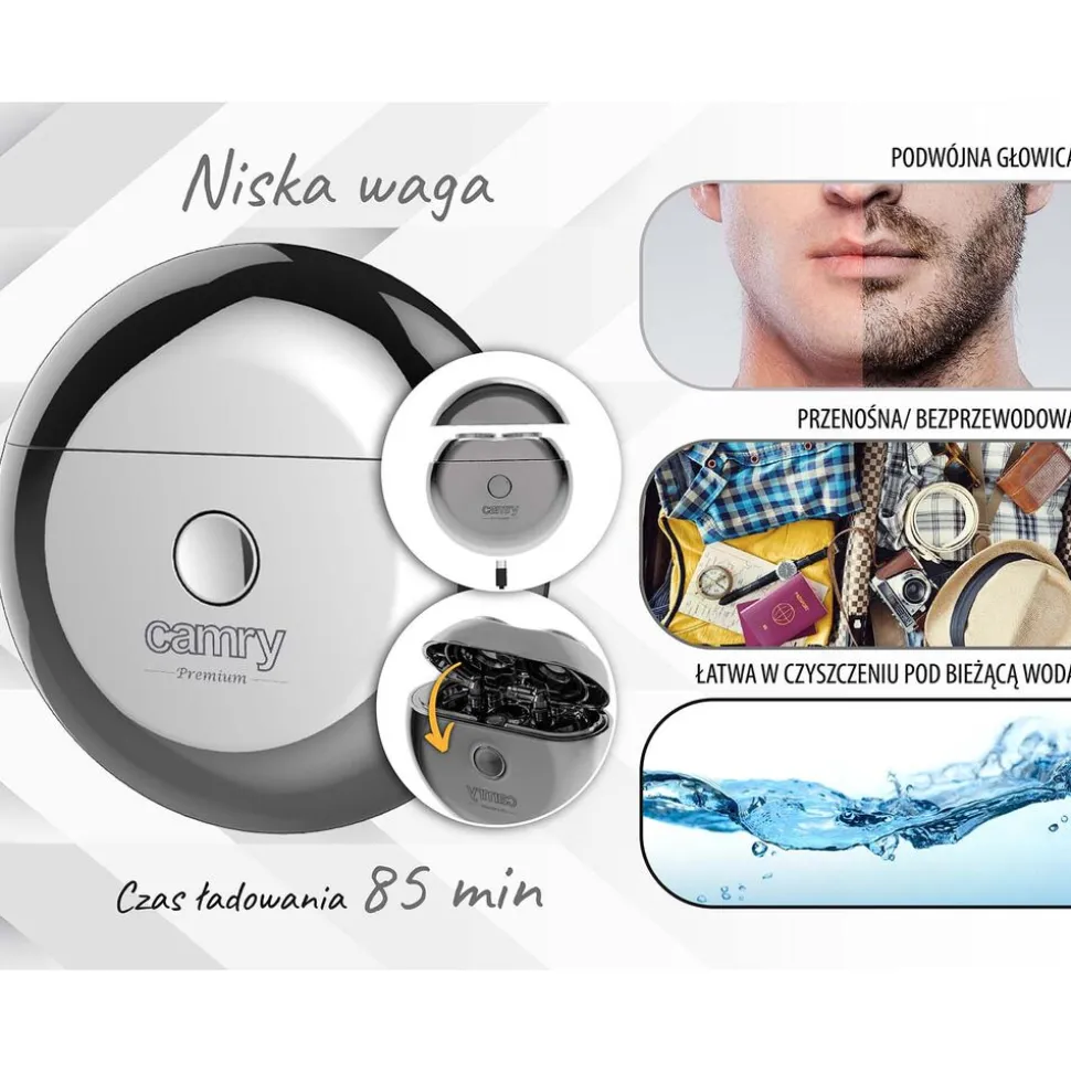Golarka podróżna Camry 2938, 2-głowicowa, z USB