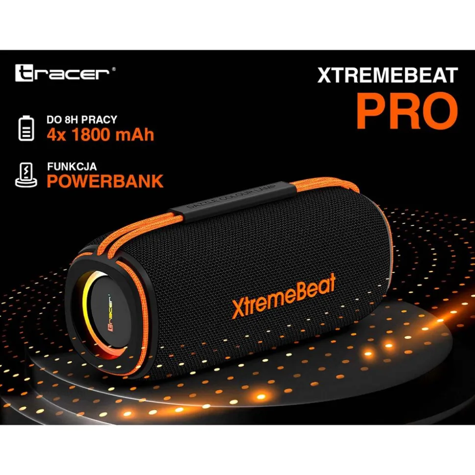 Głośnik Bluetooth Tracer XtremeBeat Pro TWS BT RGB, 40 W, czarno-pomarańczowy