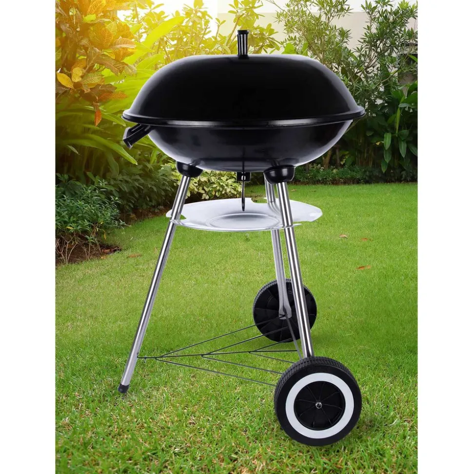 Grill kulisty 16”, czarny, z pokrywą i popielnikiem