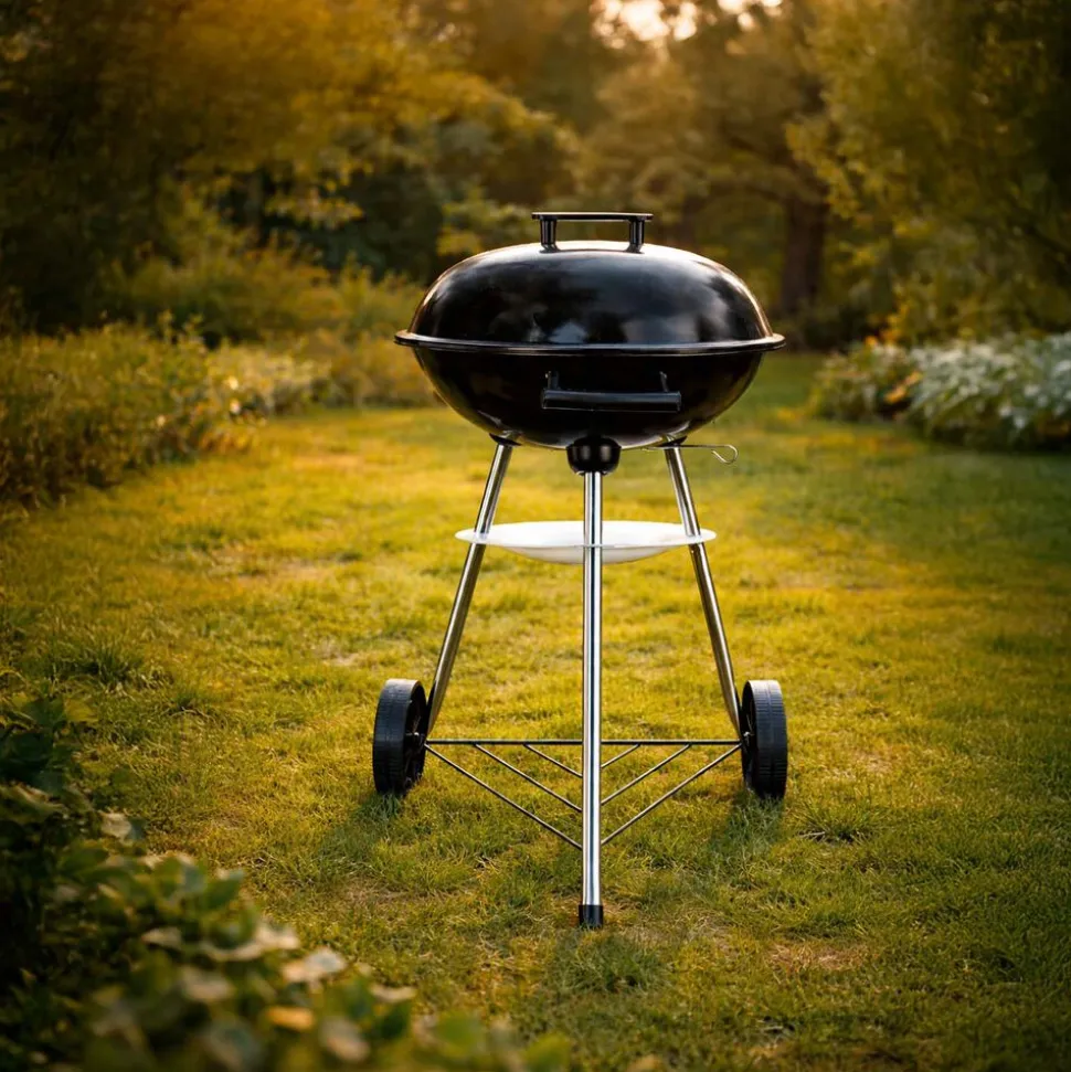 Grill kulisty 16”, czarny, z pokrywą i popielnikiem
