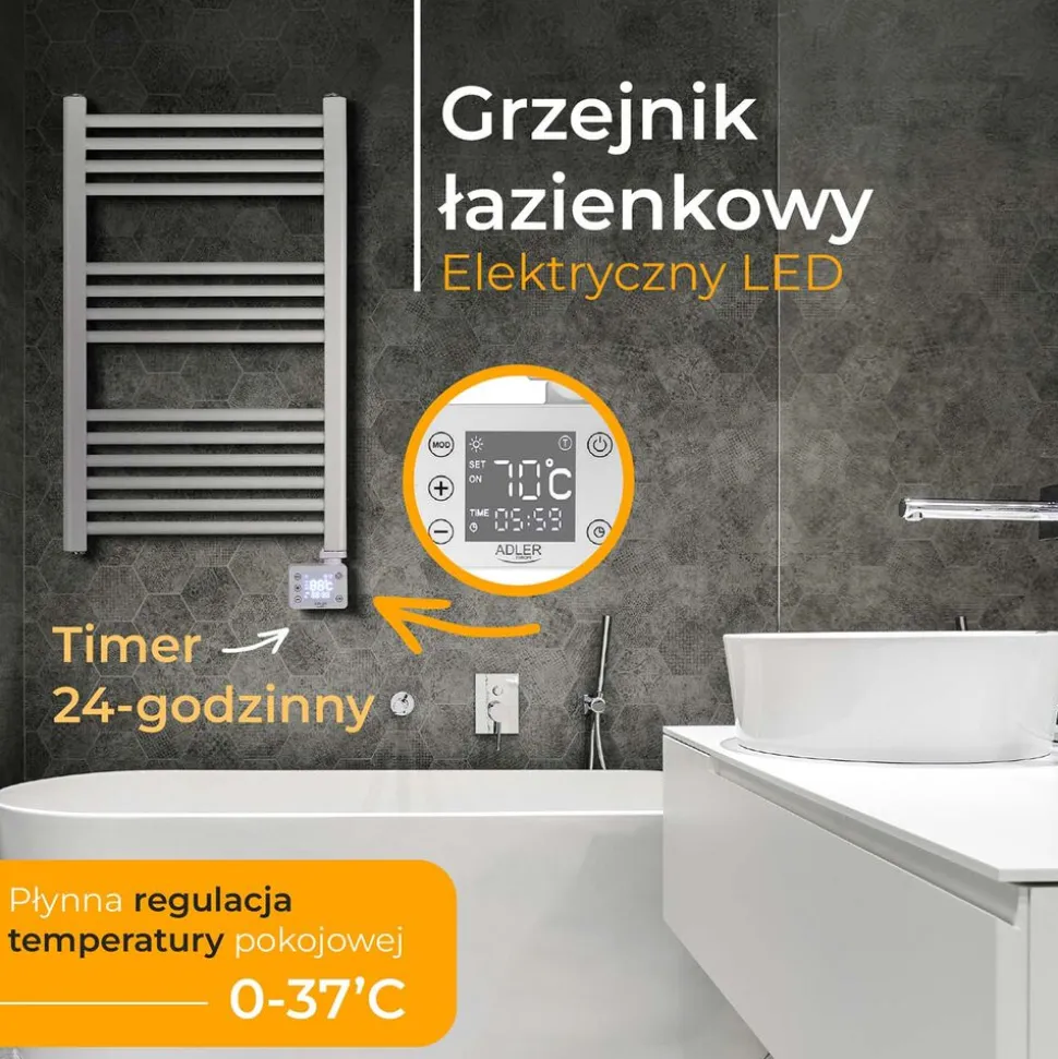 Grzejnik łazienkowy Adler AD 7824, 600 W, LED