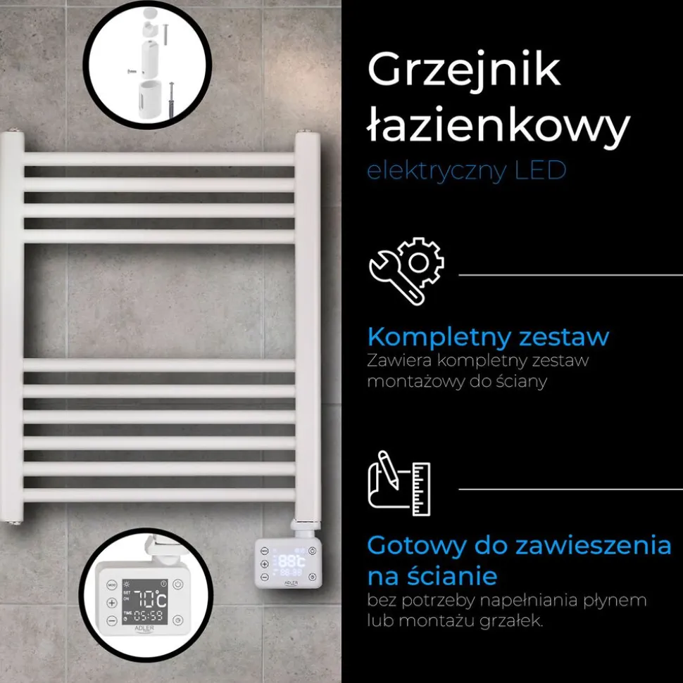 Grzejnik łazienkowy Adler AD 7823, 400 W, LED