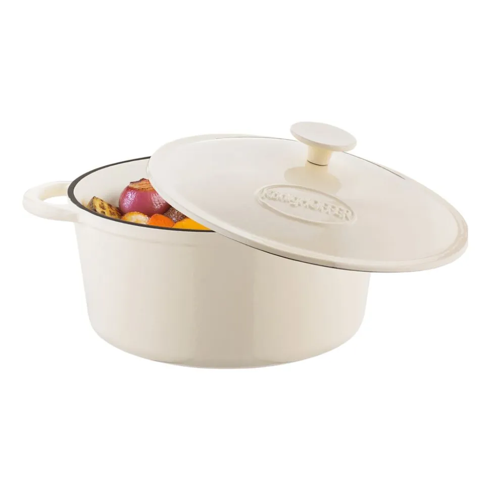 Gęsiarka żeliwna emaliowana Konighoffer 5 l, 25 x 12,3 cm, okrągła, kremowa