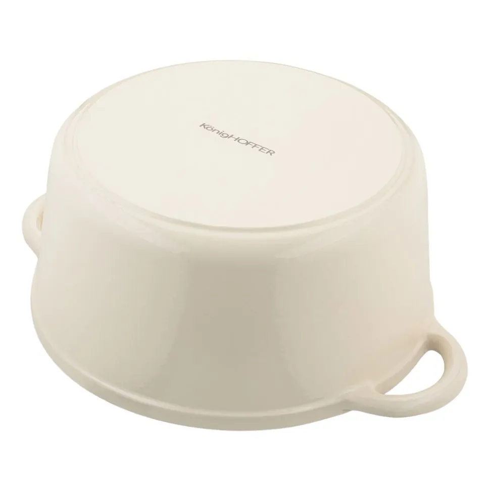 Gęsiarka żeliwna emaliowana Konighoffer 5 l, 25 x 12,3 cm, okrągła, kremowa