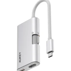 Hub USB-C adapter 3 w 1 Aukey UH-CUH01 TravelDok, srebrny