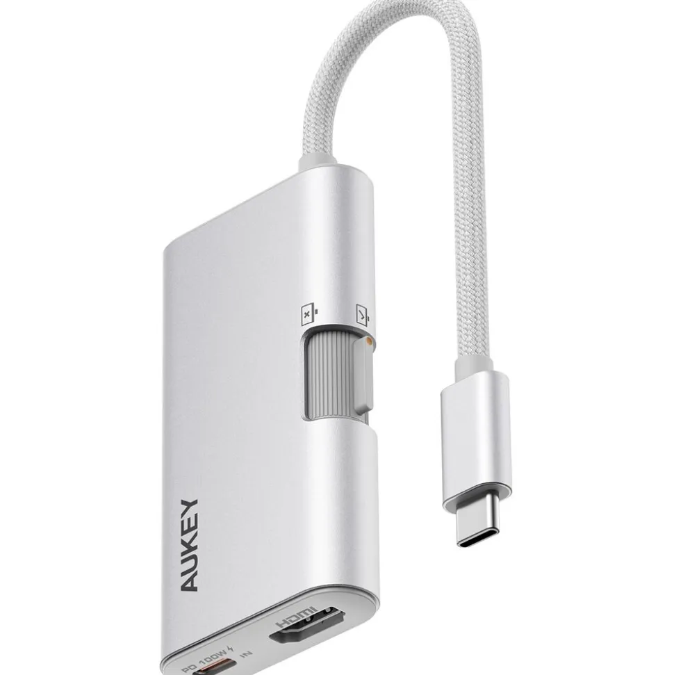 Hub USB-C adapter 3 w 1 Aukey UH-CUH01 TravelDok, srebrny