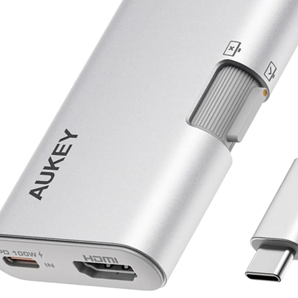 Hub USB-C adapter 3 w 1 Aukey UH-CUH01 TravelDok, srebrny