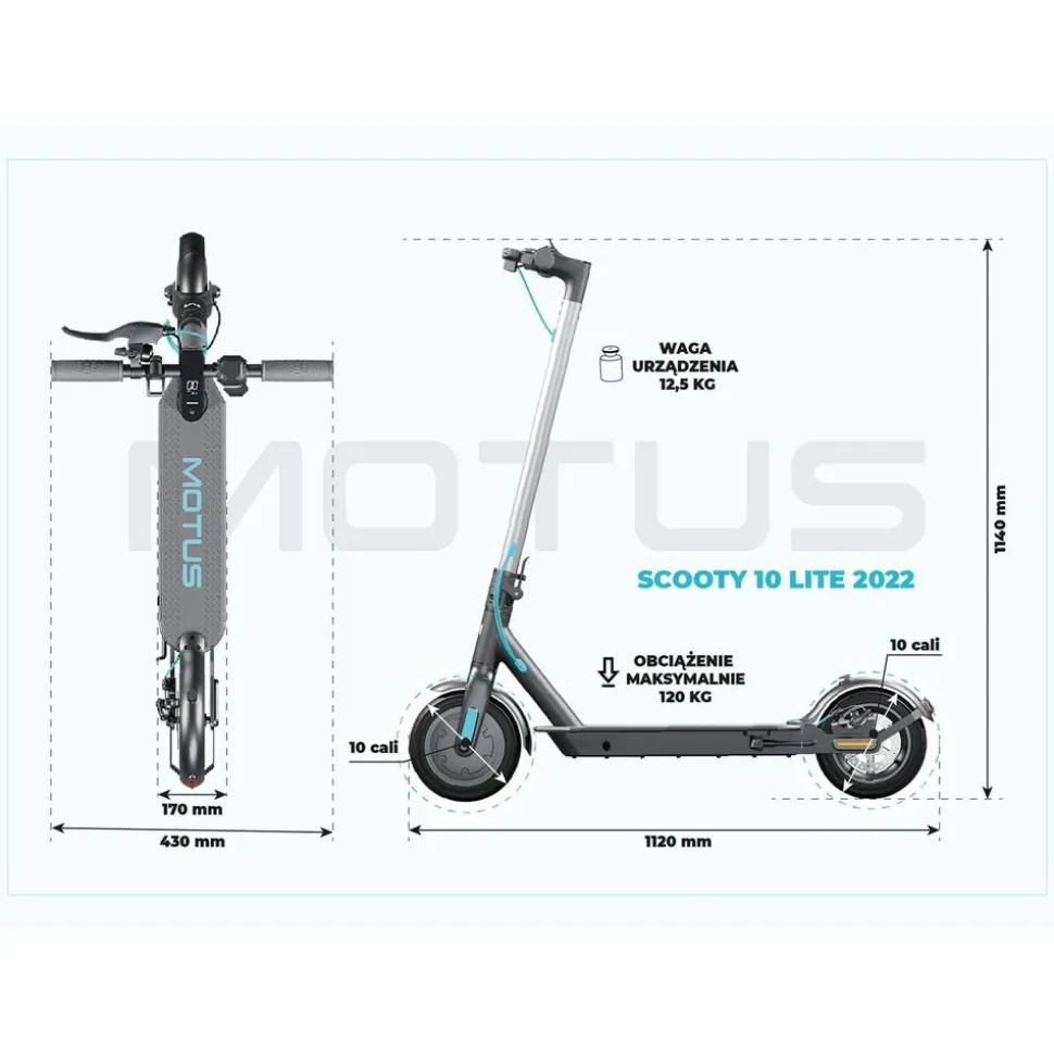 Hulajnoga elektryczna Motus Scooty 10 Lite 2022, silnik 350 W, 30 km zasięgu