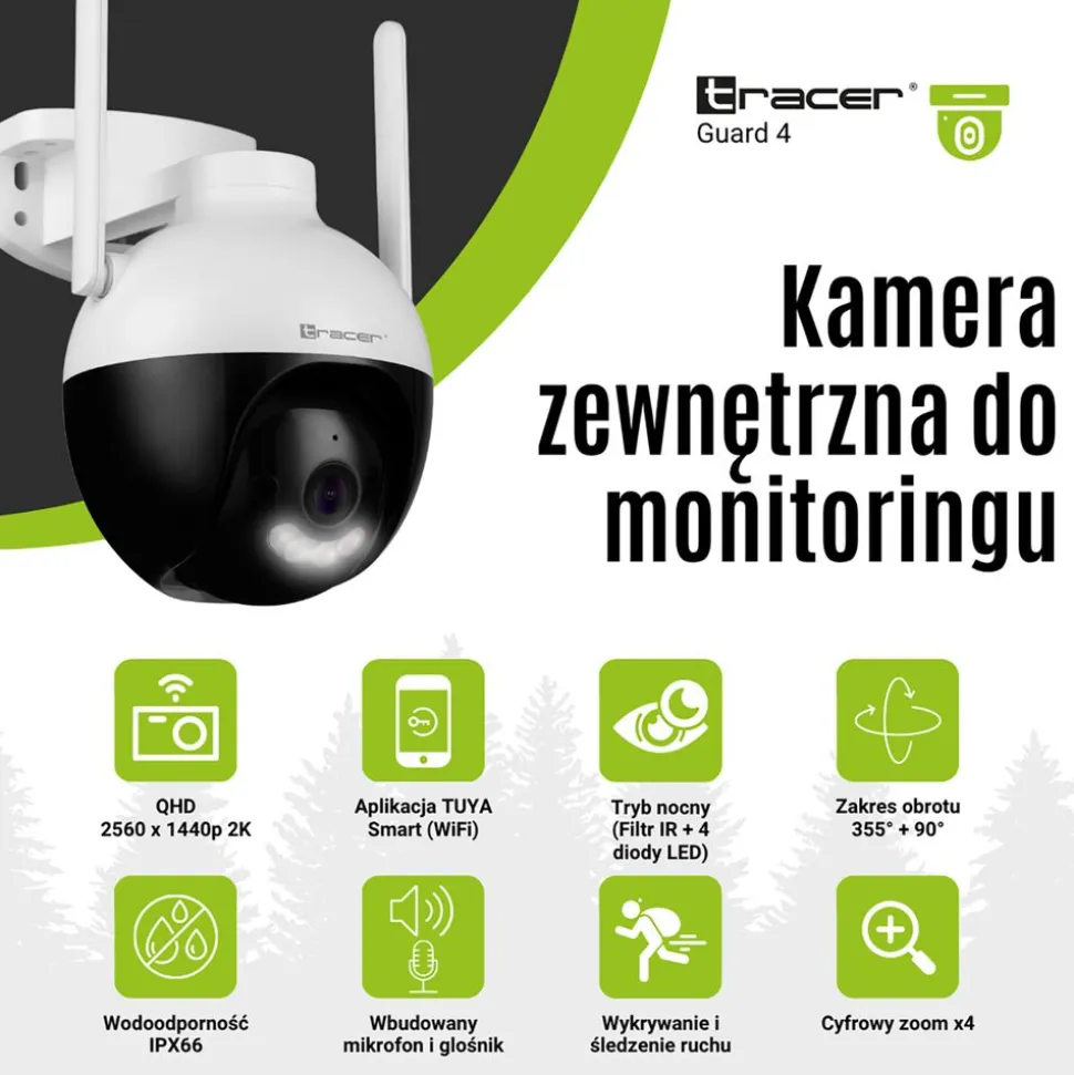 Kamera IP do monitoringu zewnętrznego Tracer Guard 4, QHD, Wi-Fi