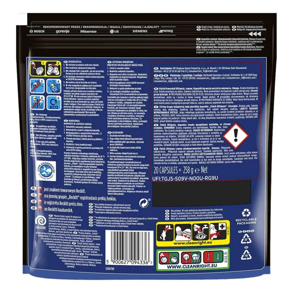Kapsułki do zmywarki Finish Ultimate Lemon, 20 sztuk