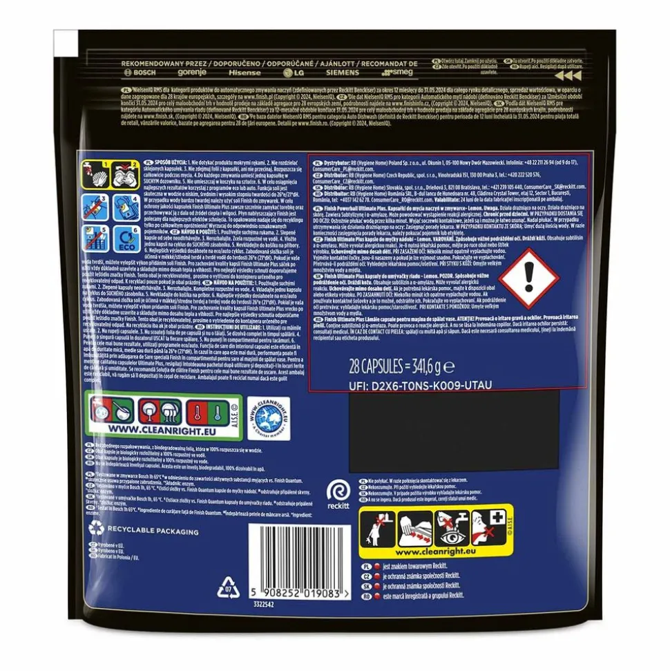 Kapsułki do zmywarki Finish Ultimate Plus Lemon, 28 sztuk