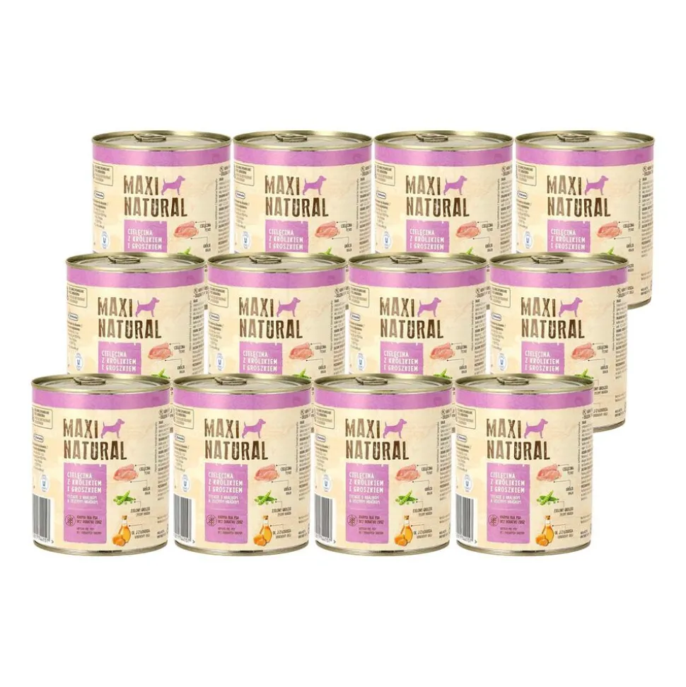 Karma dla psa Maxi Natural, cielęcina i królik z zielonym groszkiem, mokra, 12 x 800 g