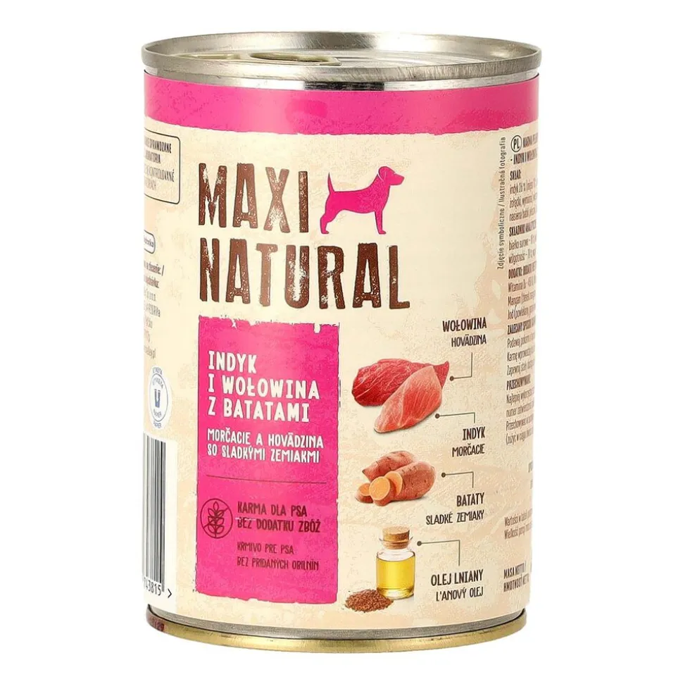 Karma dla psa Maxi Natural, indyk i wołowina z batatami, mokra, 24 x 400 g