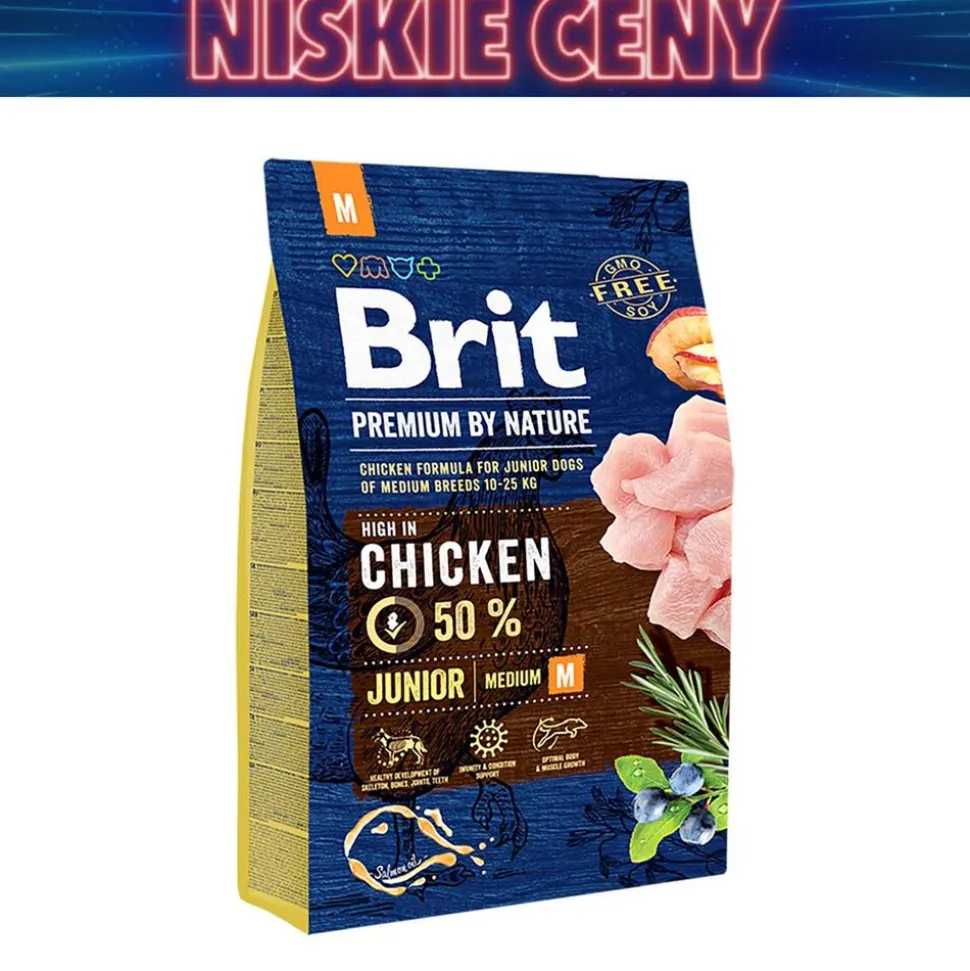 Karma dla szczeniąt Brit Premium By Nature Junior Medium, sucha, kurczak, 3 kg