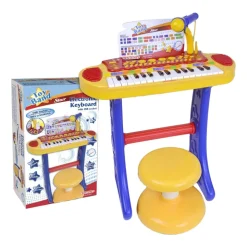 Keyboard elektroniczny Bontempi, z mikrofonem i stołkiem, żółty