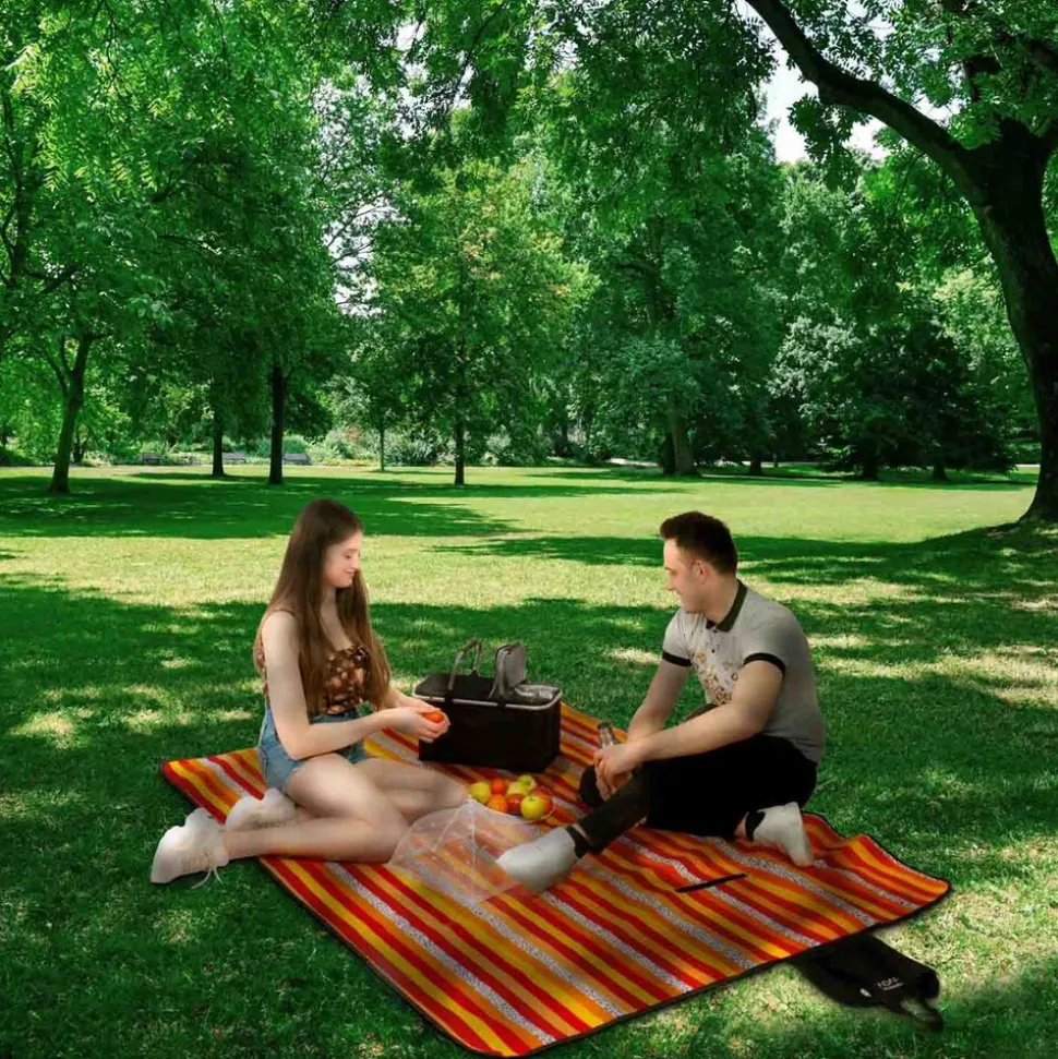 Koc piknikowy 150 x 200 cm Tadar, z izolacją, w paski, pomarańczowy