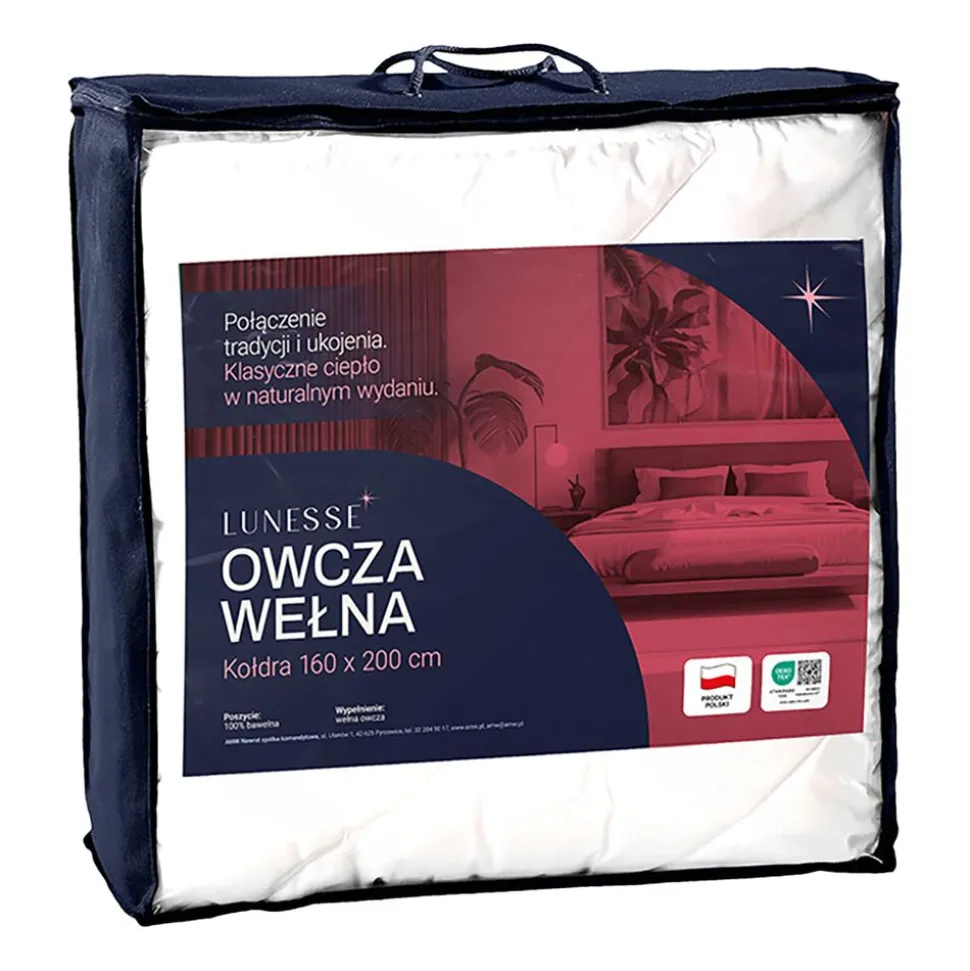 Kołdra 140 x 200 cm Lunesse Owcza Wełna, biała