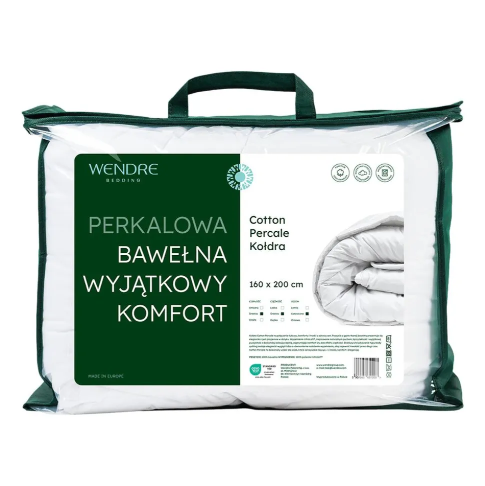 Kołdra 160 x 200 cm Wendre Cotton Percale, biała