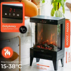 Kominek elektryczny LED Adler AD7755, z pilotem, 2 moce grzania, 1000 W/2000 W