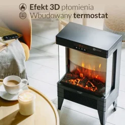 Kominek elektryczny LED Adler AD7755, z pilotem, 2 moce grzania, 1000 W/2000 W