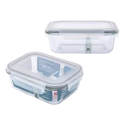 Komplet 2 szklanych pojemników Altom Design, 650 ml, 2 komory, prostokątne