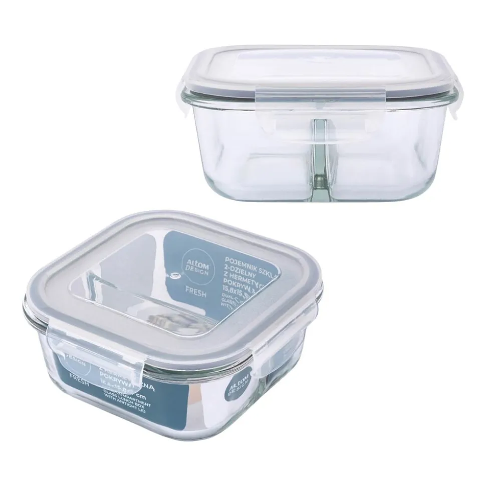 Komplet 2 szklanych pojemników Altom Design, 750 ml, 2 komory, kwadratowe
