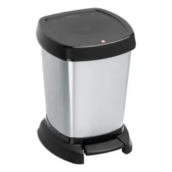 Kosz na śmieci Rotho Paso, srebrny, 6 L, z pedałem