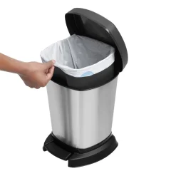 Kosz na śmieci Rotho Paso, srebrny, 6 L, z pedałem