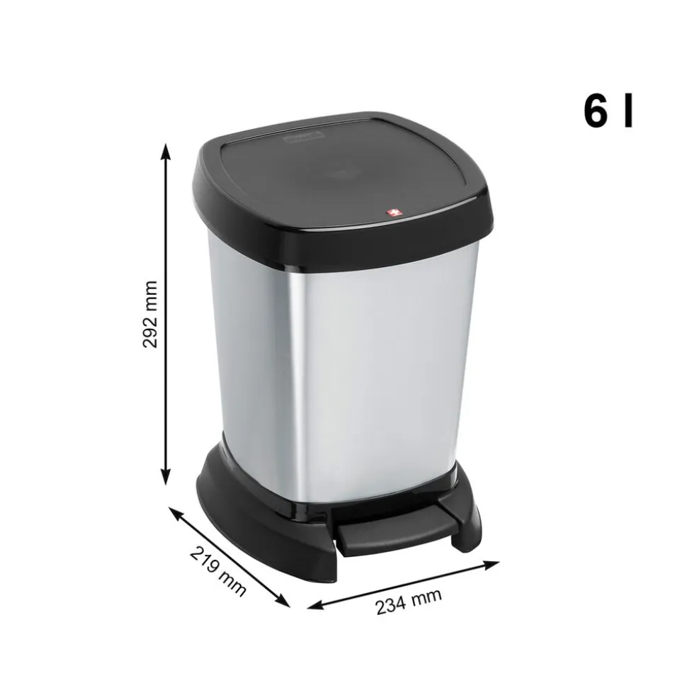 Kosz na śmieci Rotho Paso, srebrny, 6 L, z pedałem