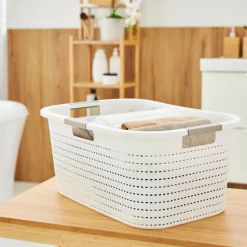 Kosz na pranie Rotho Country, 40 L, biały
