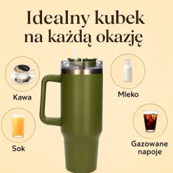 Kubek termiczny ze słomką Black Forest, 1200 ml, zielony