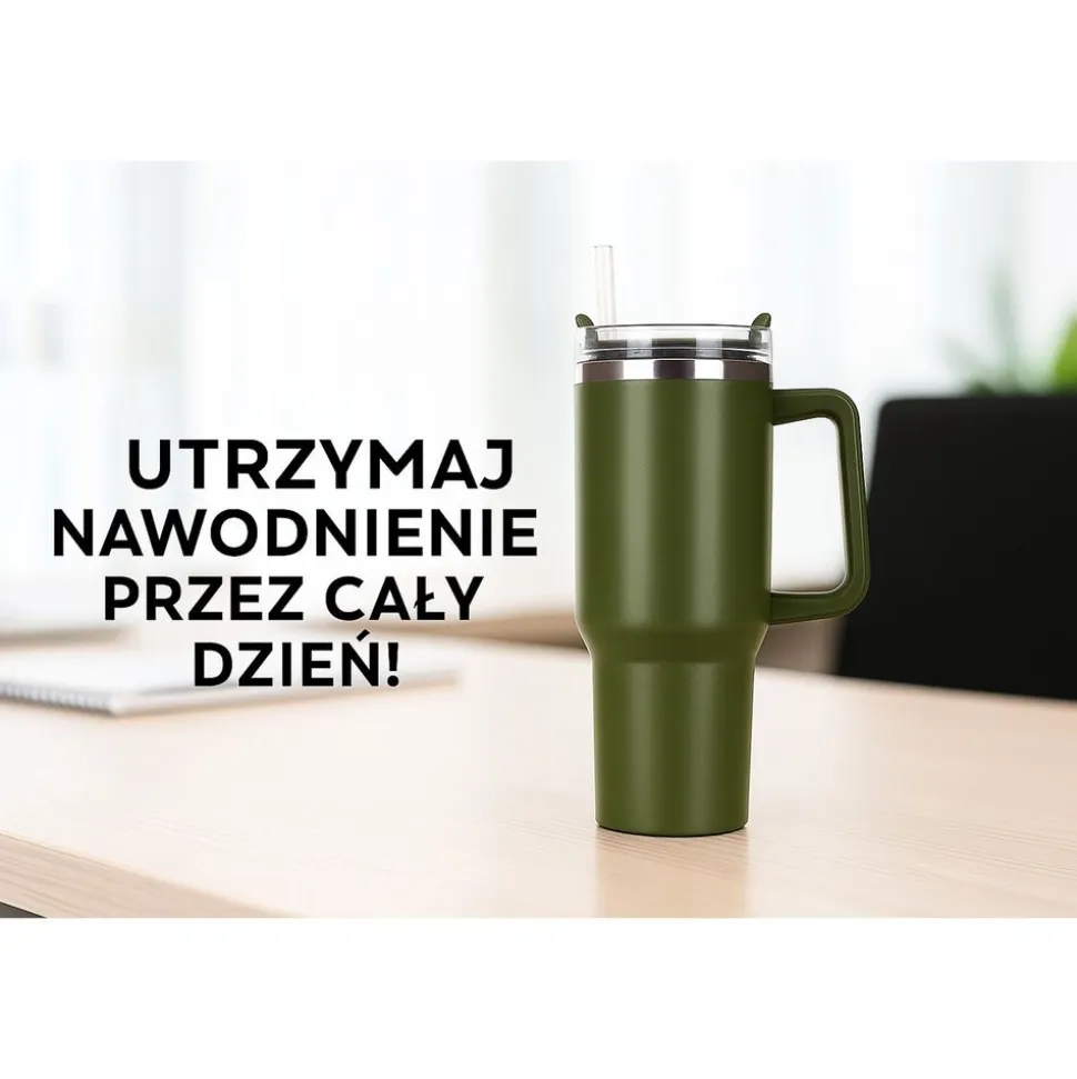 Kubek termiczny ze słomką Black Forest, 1200 ml, zielony