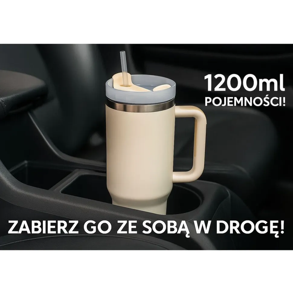 Kubek termiczny ze słomką Black Forest, 1200 ml, kremowy