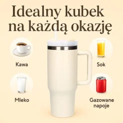 Kubek termiczny ze słomką Black Forest, 1200 ml, kremowy
