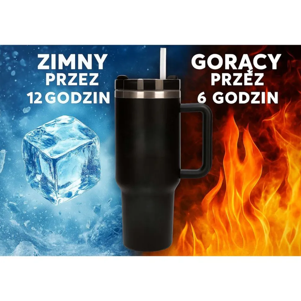 Kubek termiczny ze słomką Black Forest, 1200 ml, czarny