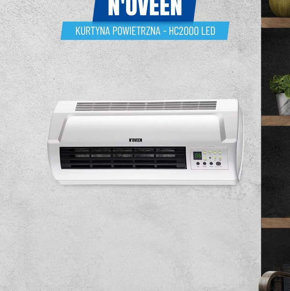 Kurtyna powietrzna Noveen HC2000 LED, z pilotem, dwa poziomy grzania