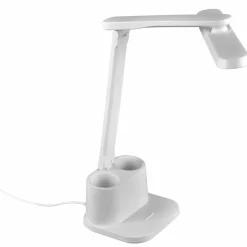 Lampa biurkowa Sanico Goldlux Bari LED, 4000K, z przybornikiem i podstawką na telefon, biała