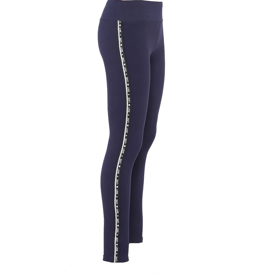 Legginsy damskie, niebieskie z lampasem Love, S/M, z wysokim stanem