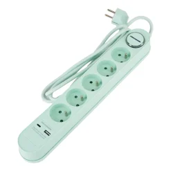 Listwa zasilająca Hykker, z USB, 1,5 m, 5 gniazd, zielona