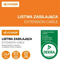 Listwa zasilająca Hykker, z USB, 1,5 m, 5 gniazd, szara