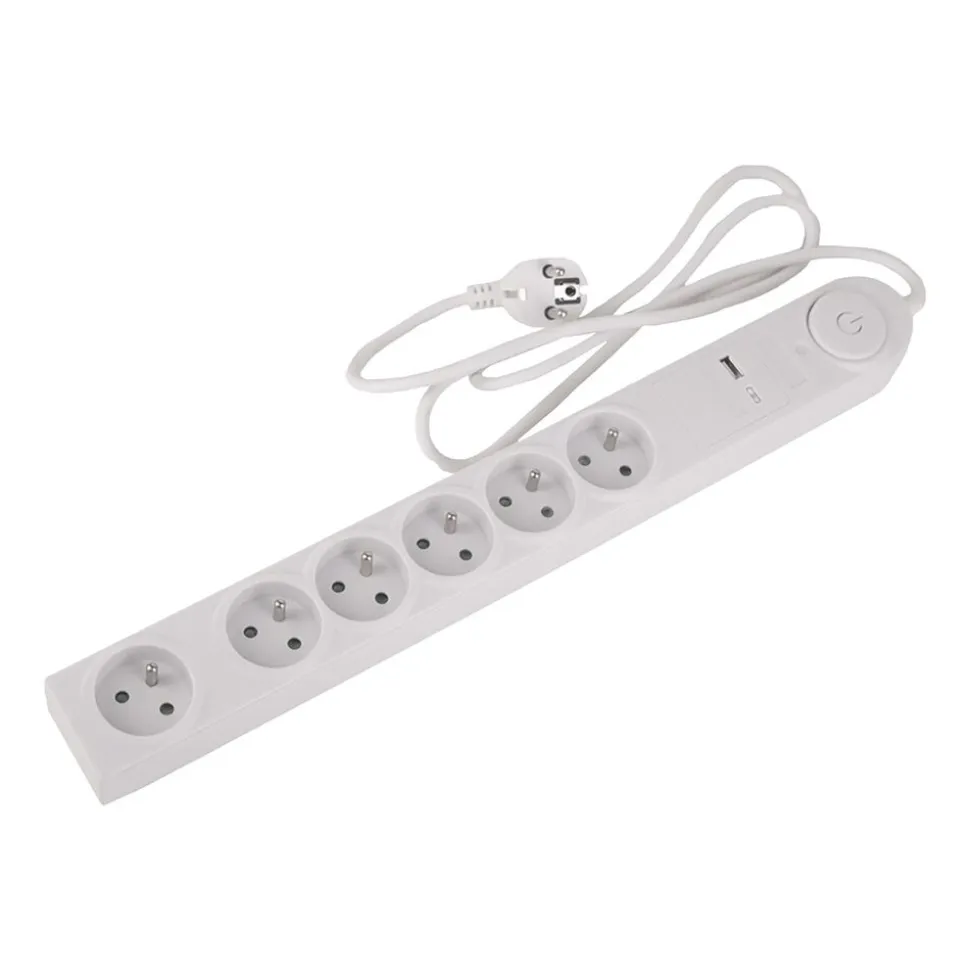 Listwa zasilająca z wyłącznikiem Hykker, 6 gniazd, USB-A, USB-C