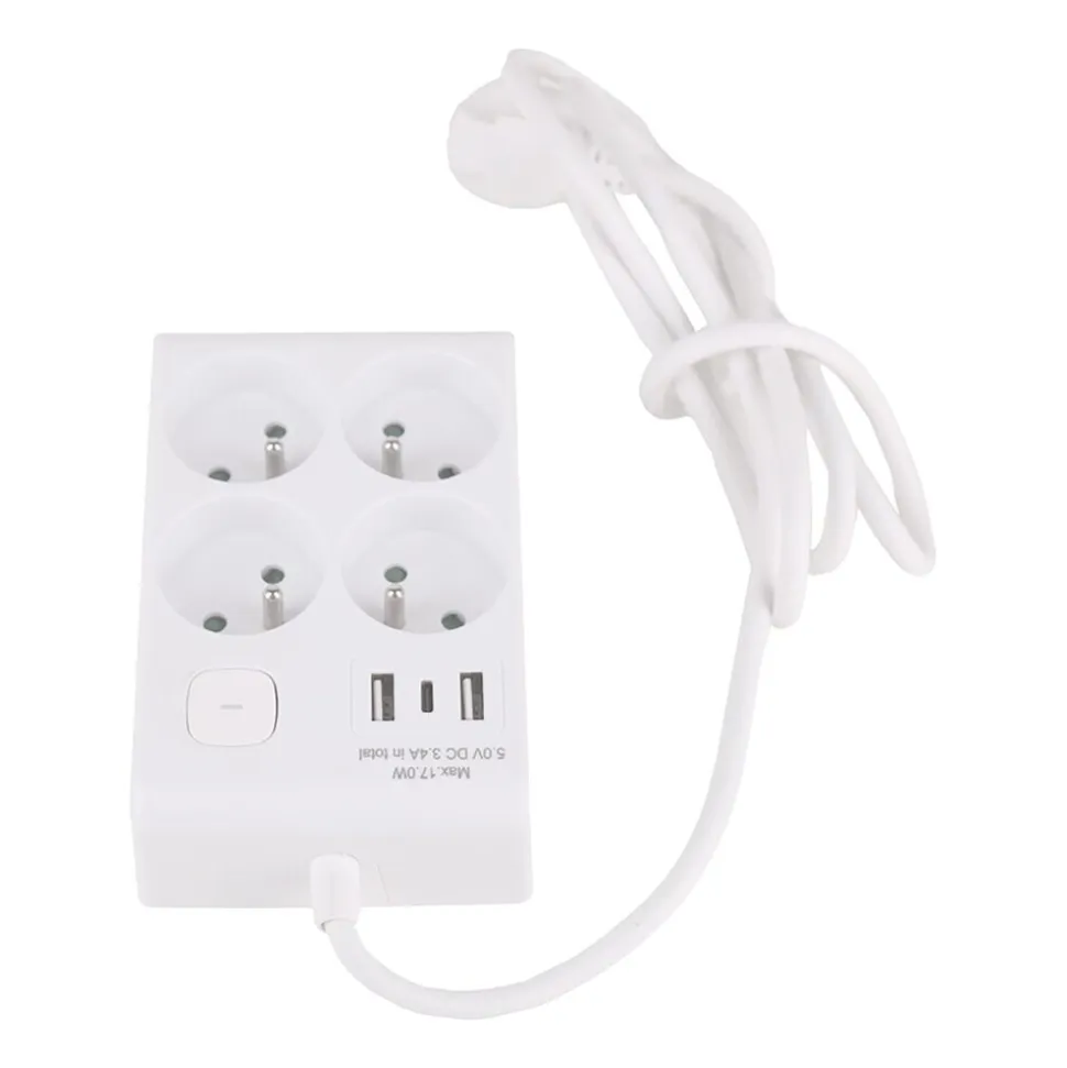 Listwa zasilająca z wyłącznikiem Hykker, 4 gniazda, 2 x USB-A, USB-C, biała