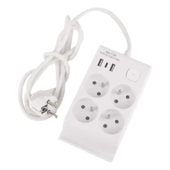 Listwa zasilająca z wyłącznikiem Hykker, 4 gniazda, 2 x USB-A, USB-C, biała