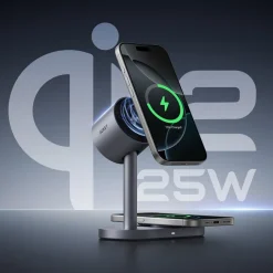 Magnetyczna ładowarka bezprzewodowa 2 w 1 Aukey LC-MC213, QI2.2, 25 W